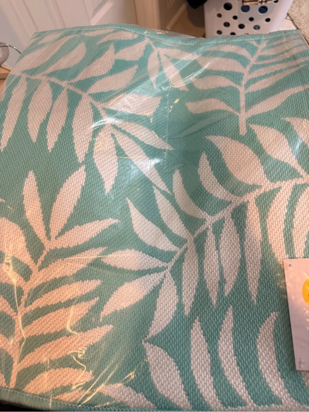 NWT Sun Squad Tropical Leaf Doormat Aqua & White 20x34